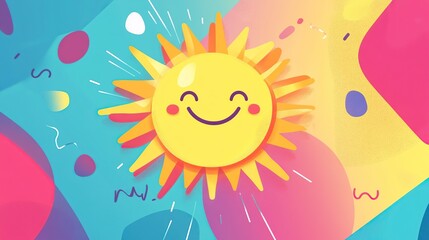 Fototapeta premium Happy cartoon sun on colorful background.