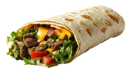 Beef burrito with fresh vegetables and melted cheese