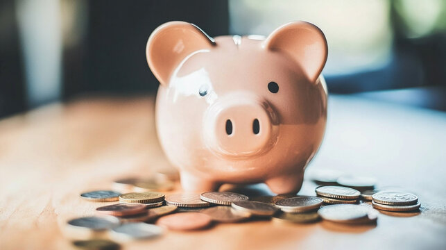 Broken piggy bank with coins scattered around, symbolizing financial struggle and the need for careful budgeting and saving.