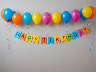 colorful celebration and  happy birthday banner with balloons, perfect for design. 300dpi