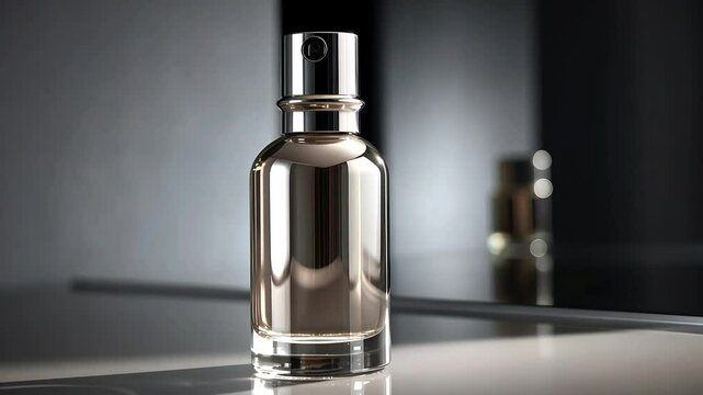 Elegant and Sophisticated Perfume Bottle Captured with Stunning Reflection and Lighting Effects