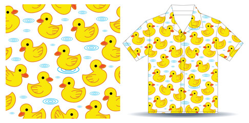 Yellow duck seamless pattern white background