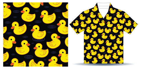Yellow duck seamless pattern with a black background, Duck seamless pattern vector rubber duck tile background repeat wallpaper scarf isolated cartoon illustration yellow