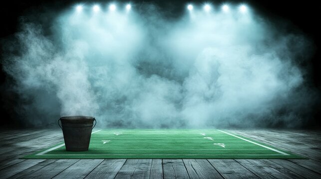 Dramatic Football Field Night Scene  Smoke  Lights  Bucket