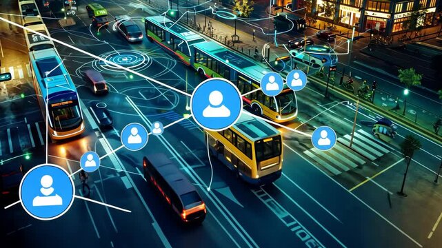 Smart City Transportation: Connected Buses and Passengers in a Futuristic Urban Landscape