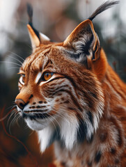 Obraz premium Eurasian Wildcat, Lynx lynx, Close Up in Forest Wilderness