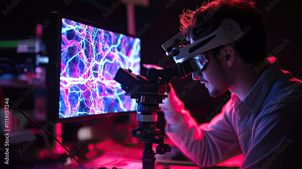 Poster scientist using advanced technology to analyze neural networks