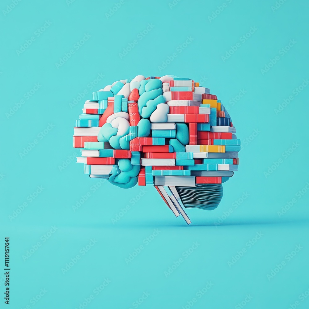 Poster conceptual representation of a colorful human brain made from abstract shapes, symbolizing creativit