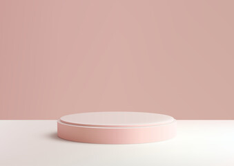 Minimalist 3D Pink Podium on White Floor with Soft Pink Background for Product Display Mockup Branding and Showroom Showcase in Modern Design