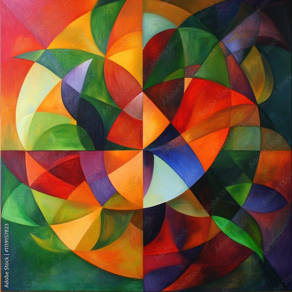 Aufkleber vibrant abstract composition featuring intersecting shapes and bold colors in circular patterns for 