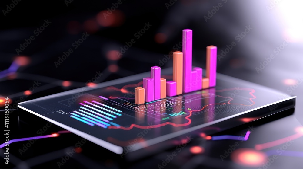 Aufkleber 3d bar graph on a digital tablet, showcasing data visualization.