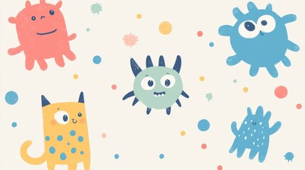 Cute Monster Mayhem: A Simple Cartoon Illustration