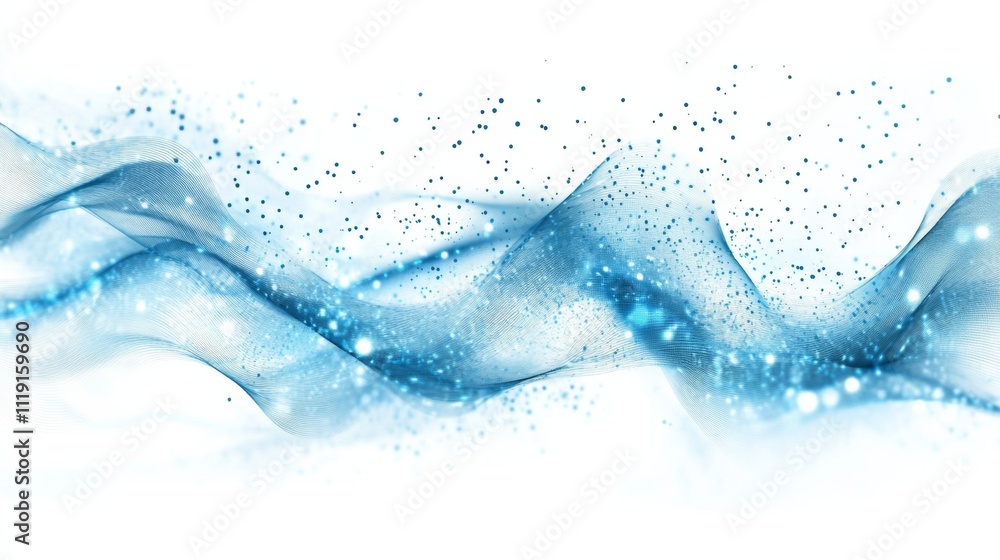 Aufkleber futuristic blue wave pattern with network-like dots on white background - abstract digital art