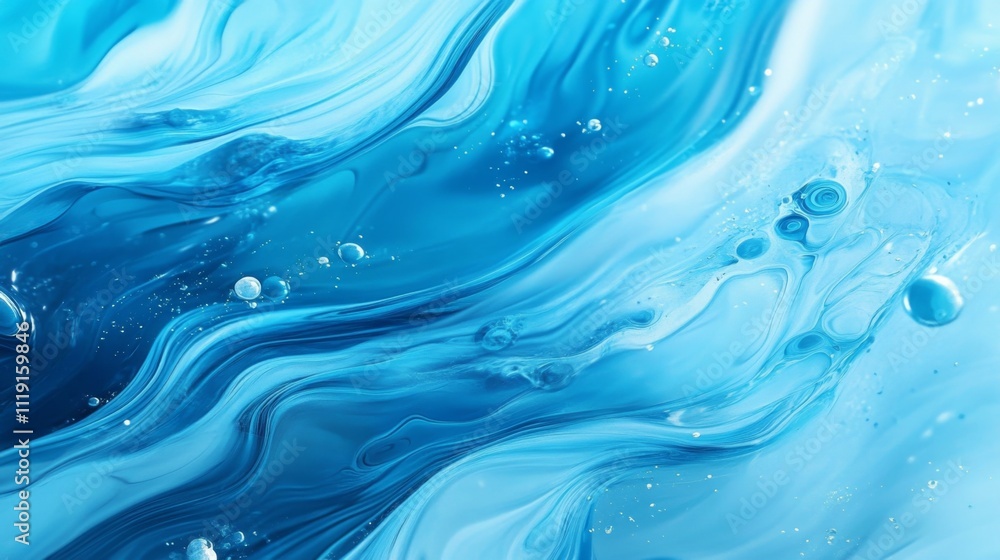Poster blue and white abstract background with fluid texture and swirls creating movement and depth, dreamy