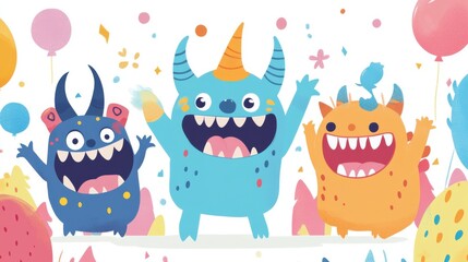 Cute Monster Mayhem: A Simple Cartoon Illustration
