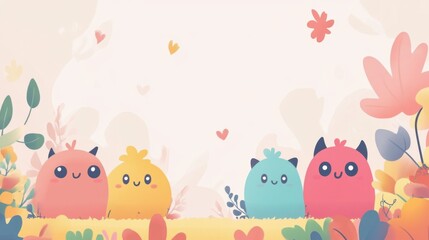 Cute Monster Mayhem: A Simple Cartoon Illustration
