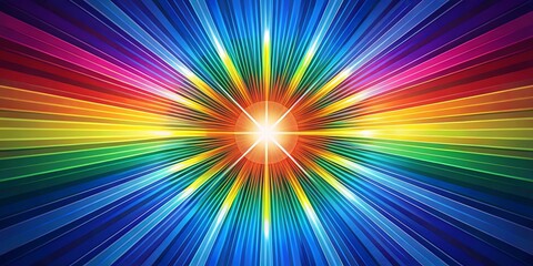 Obraz premium A vibrant abstract design with a central burst of light surrounded by a colorful array of radiating stripes.