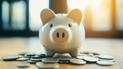 Broken piggy bank with coins scattered around, symbolizing financial struggle and the need for careful budgeting and saving.