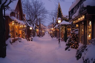 Snowy Street with Christmas Lights