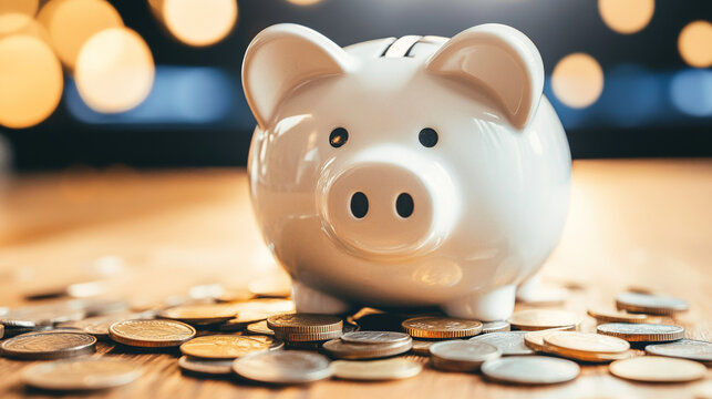 Broken piggy bank with coins scattered around, symbolizing financial struggle and the need for careful budgeting and saving.