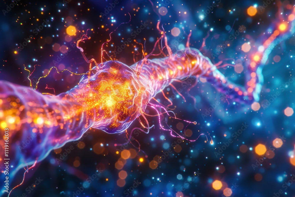 Poster action potential propagation: a high-resolution shot of an action potential traveling down the axon 