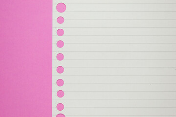 line paper texture on pink background,  blank sheet notebook