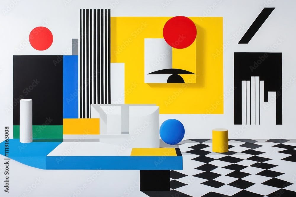 Aufkleber abstract geometric composition with bold colors and shapes creating a modern artistic scene.