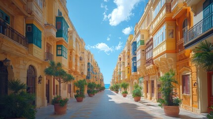 Obraz premium Vibrant street with traditional Maltese architecture and balconies