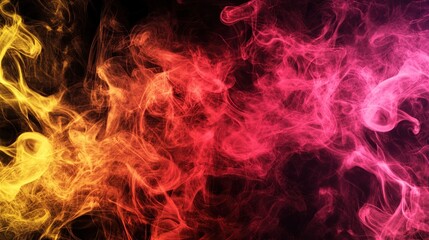 Abstract red and yellow smoke on black background.