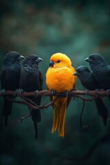 Obraz premium A group of birds sitting on top of a tree branch
