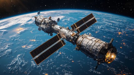 Obraz premium Space Station Orbiting Earth High Resolution Spacecraft Image