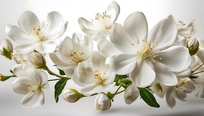 Obraz premium cluster of white flowers with green leaves on a gradient background, highlighting their beauty.