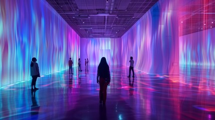 Lost in a world of shimmering projections, where reality blurs into the ethereal.  Awe-inspiring. ai genrated