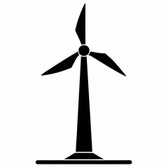 Smart Wind Turbine Silhouette - Black Vector Art