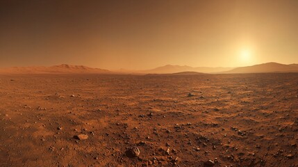 Martian Sunset Red Planet Landscape Desert Rocks Craters Space Exploration