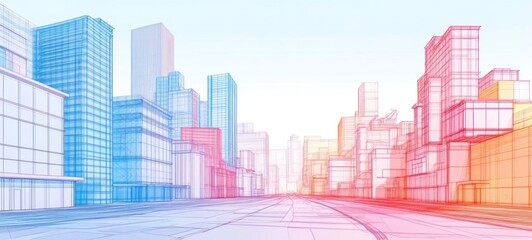 Cityscape Architectural Wireframe: A Vision of Urban Development