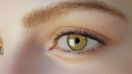 Obraz premium Close-Up of a Beautiful Human Eye with Green Iris and Long Lashes, Highlighting Natural Skin Texture and Intricate Details of the Eyelid