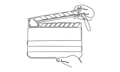 Continuous line of hand holding movie board clapper