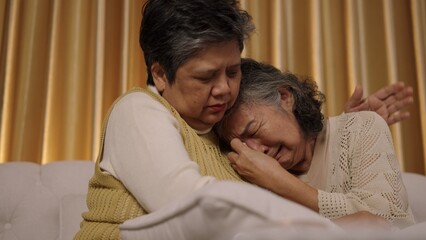 Obraz premium Supportive Hug Between Two Senior Friends with crying