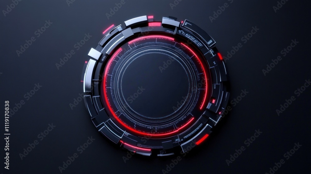 Aufkleber futuristic circular interface design with red and silver elements.