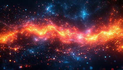  Abstract futuristic technology background with holographic displays and floating data points in a cosmic setting