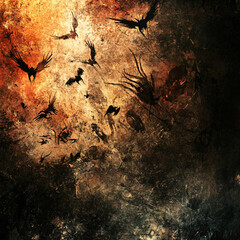 Ancient petroglyphs carved into rock, Archaeological pre-historic human cliff paint drawing