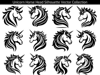 Unicorn Horse Head Silhouette Vector Illustration