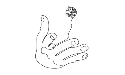 continuous line of hand with dice illustration