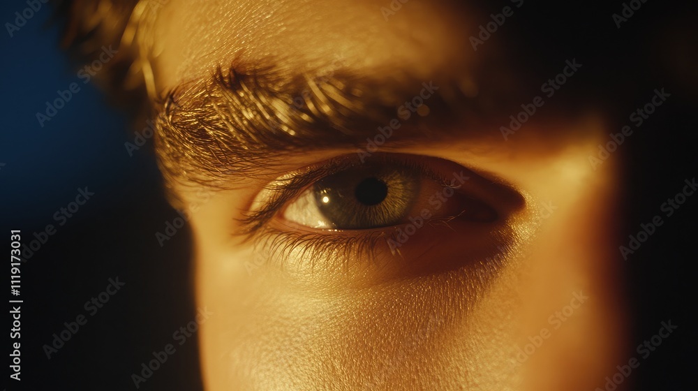 Poster close-up of a human eye highlighting unique features and intricate details with a blend of light and