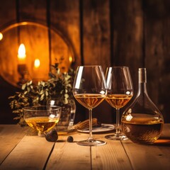 Amber spirit tasting experience elegant wooden bar drink photography warm golden hour glow close-up view minimal crystal presentation