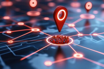 A digital map with location pins highlighting a central area.
