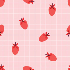 Seamless Pink Pattern with Cute Red Strawberry Illustrations