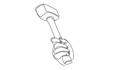 Continuous line of hand holding hammer