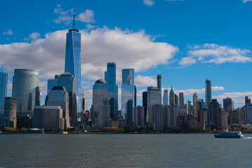 NYC, NY. New York City Skyline with Urban Skyscrapers USA. New York City skyline, cityscape of Manhattan in USA. Panoramic view on Manhattan.